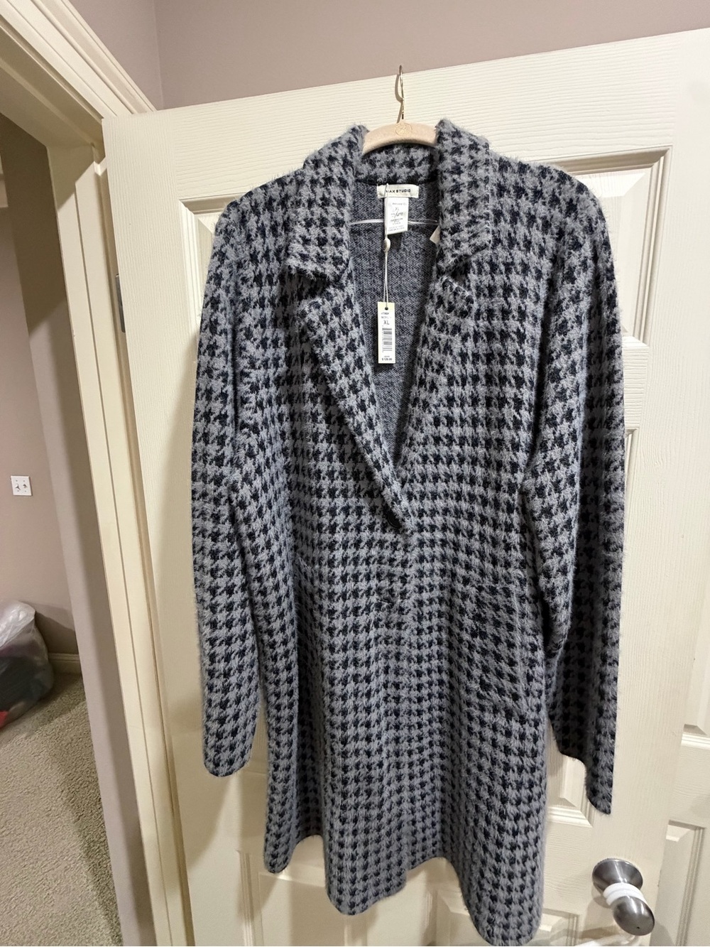 Max Studio Houndstooth Fuzzy Knit Tunic Sweater XL NWT